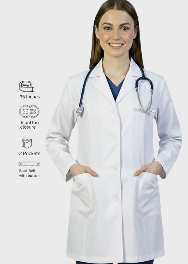 HeedFit 35 Inches Women's Two Pocket Fashion Lab Coat