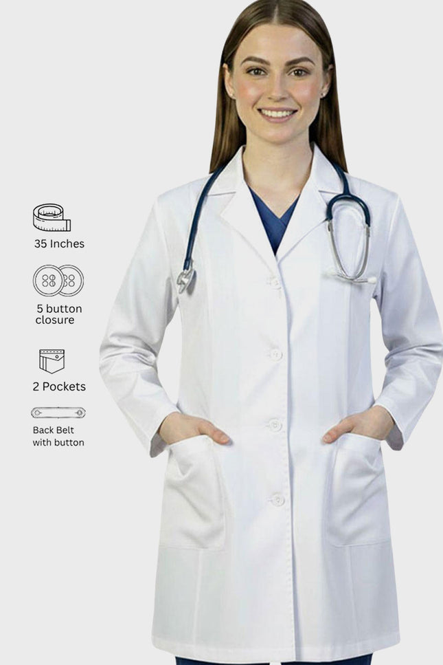 HeedFit 35 Inches Women's Two Pocket Fashion Lab Coat