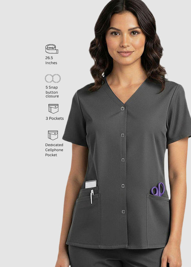 HeedFit Snap Front 3 Pocket Women's V-Neck Scrub Top
