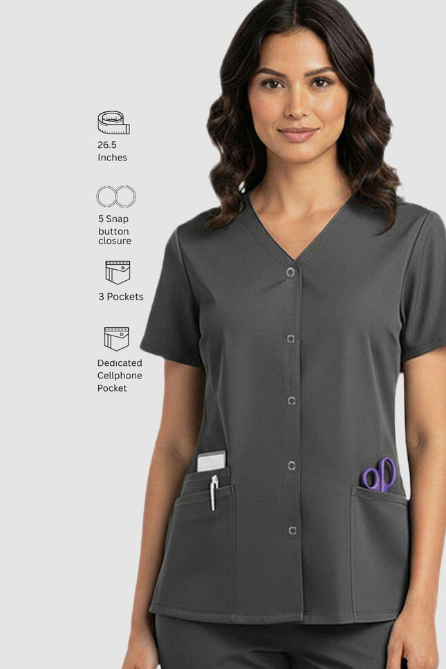 HeedFit Snap Front 3 Pocket Women's V-Neck Scrub Top