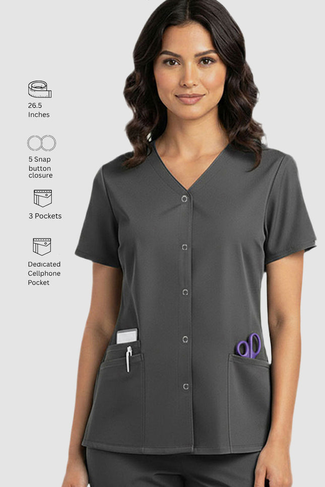 HeedFit Snap Front 3 Pocket Women's V-Neck Scrub Top