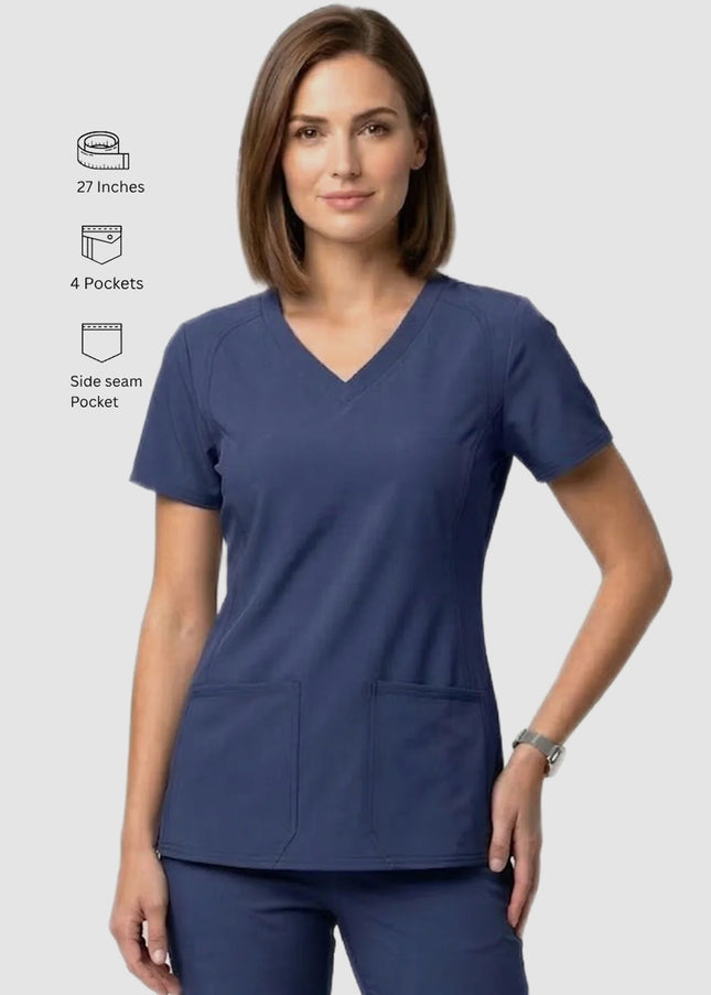 HeedFit Women's V-Neck Side Pocket Performance Stretch Scrub Top