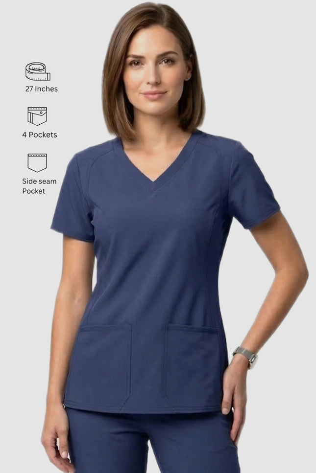 HeedFit Women's V-Neck Side Pocket Performance Stretch Scrub Top