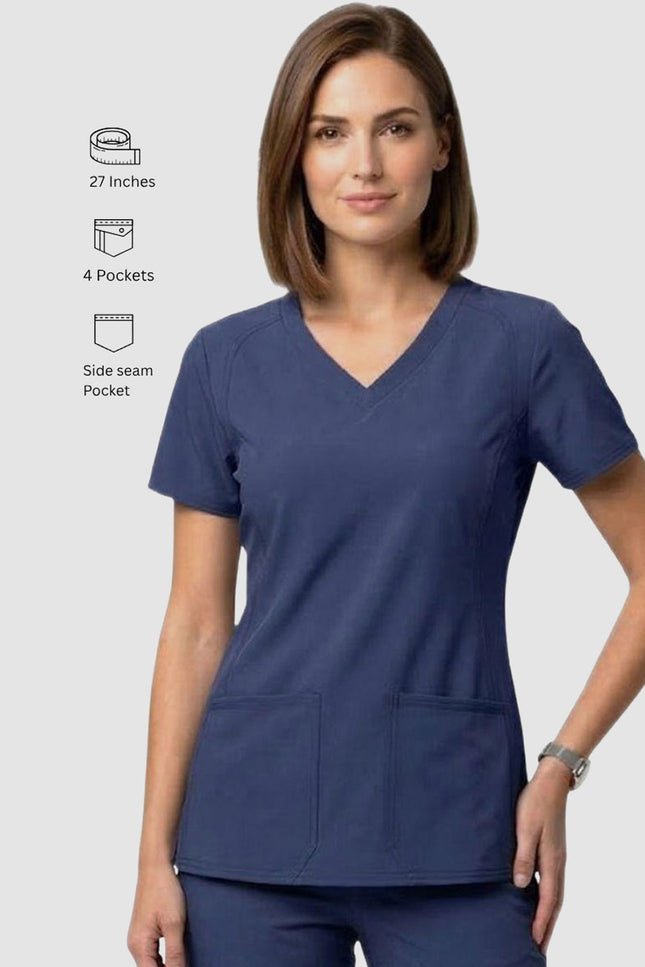 HeedFit Women's V-Neck Side Pocket Performance Stretch Scrub Top
