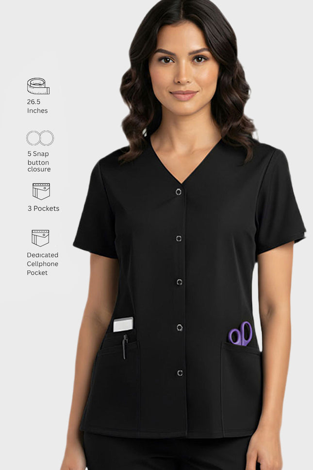 HeedFit Snap Front 3 Pocket Women's V-Neck Scrub Top