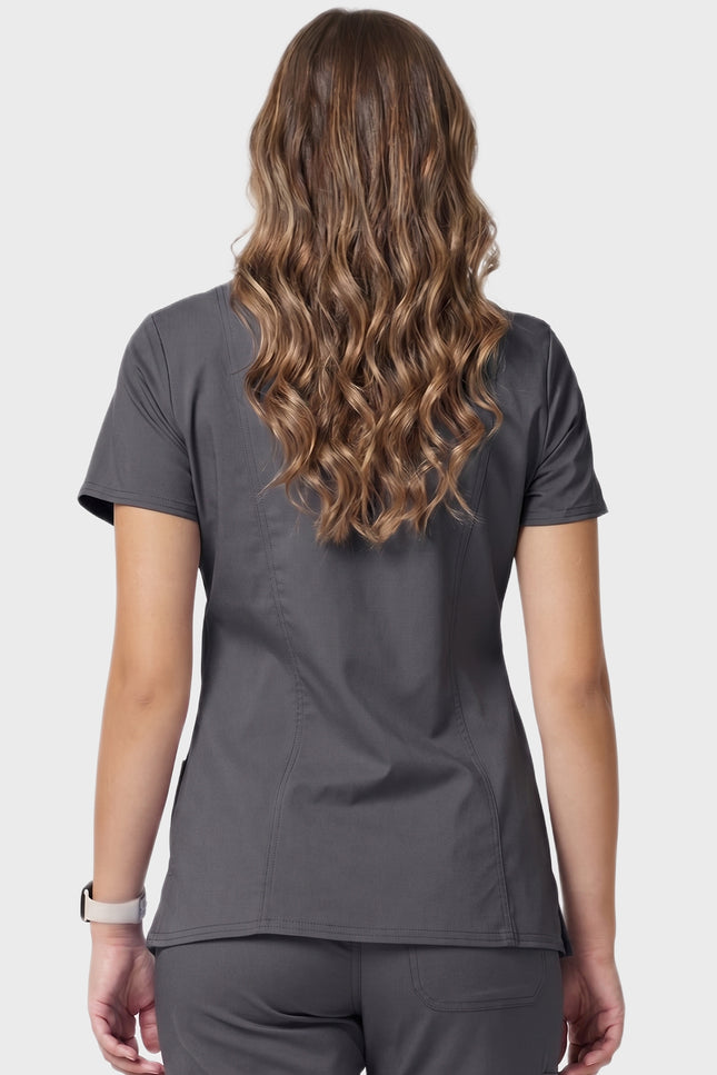 HeedFit Women's Shaped 3-Pocket Performance Stretch Mock Wrap Scrub Top