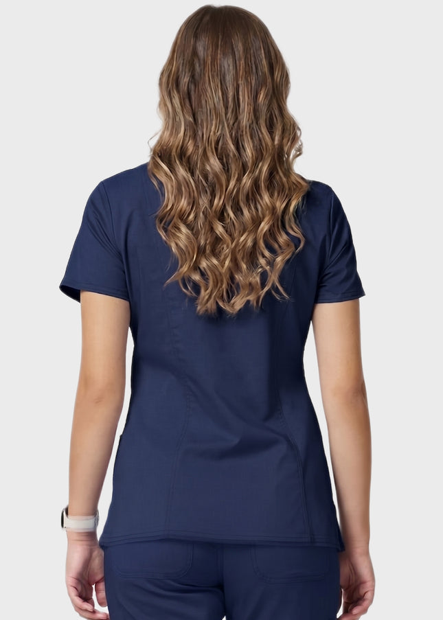 HeedFit Women's Shaped 3-Pocket Mock Wrap Scrub Top