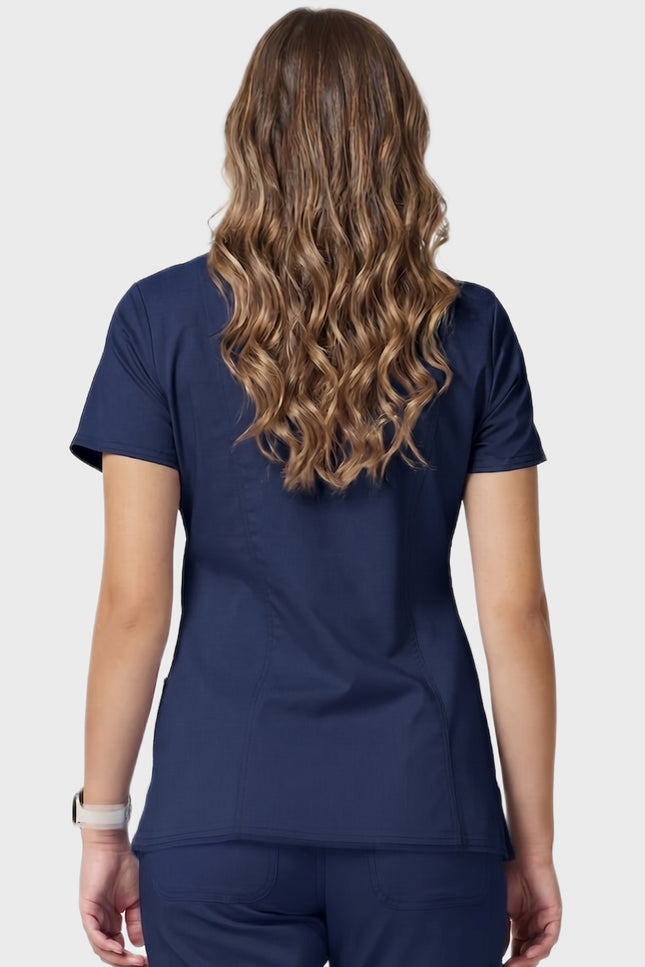 HeedFit Women's Shaped 3-Pocket Performance Stretch Mock Wrap Scrub Top