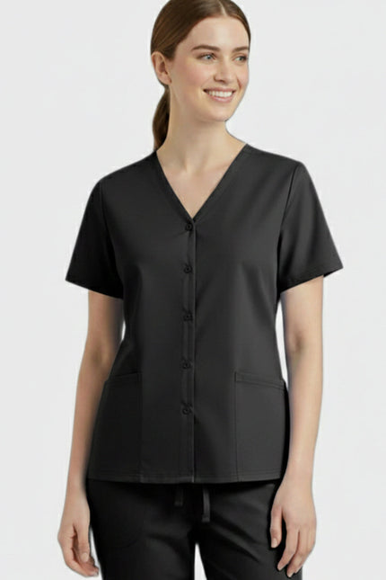 Panda Uniform Unisex Two Pocket Button Front Solid Nursing Scrub Top