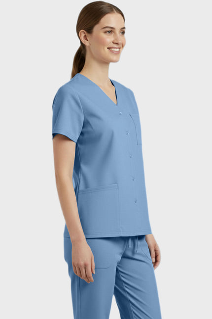 Panda Uniform Unisex Two Pocket Button Front Solid Nursing Scrub Top