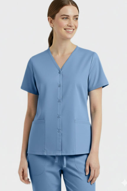 Panda Uniform Unisex Two Pocket Button Front Solid Nursing Scrub Top