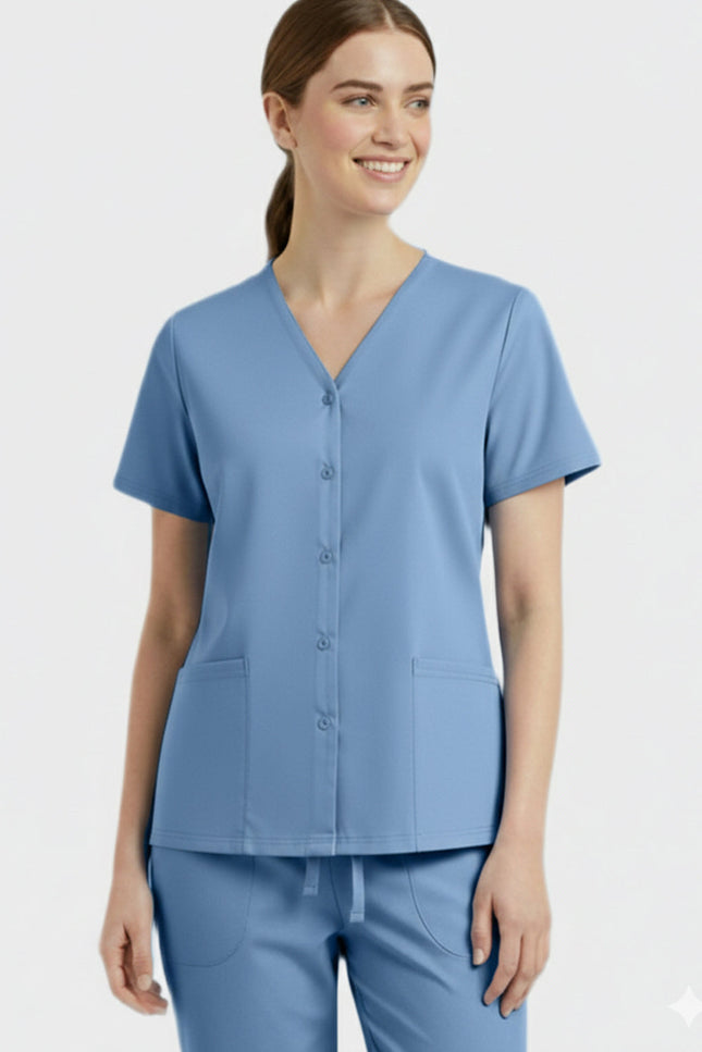 Panda Uniform Unisex Two Pocket Button Front Solid Nursing Scrub Top