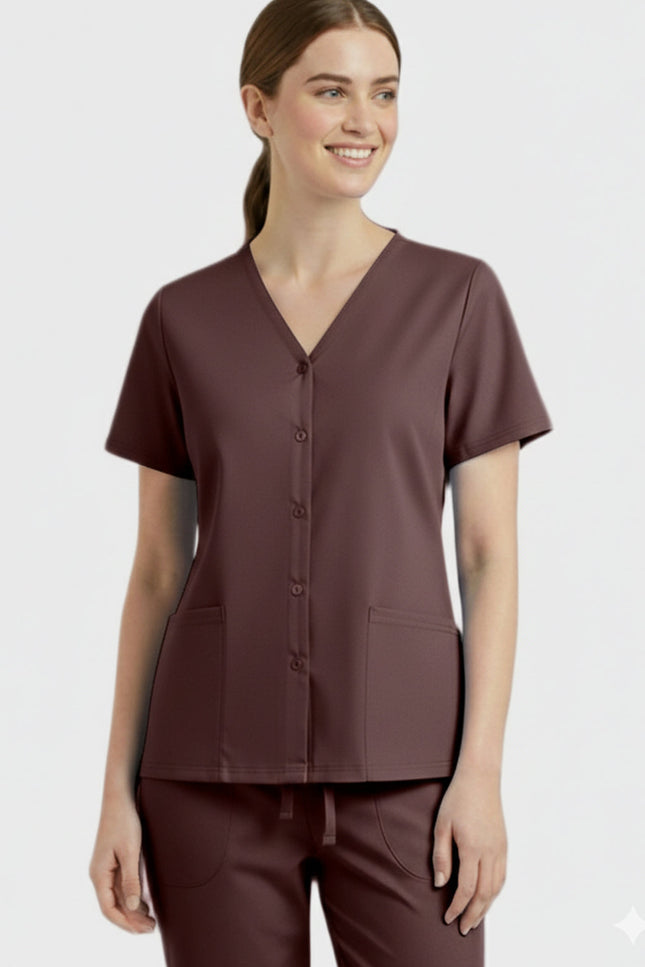 Panda Uniform Unisex Two Pocket Button Front Solid Nursing Scrub Top - Made In USA