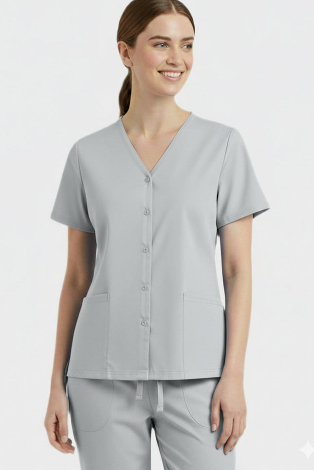 Panda Uniform Unisex Two Pocket Button Front Solid Nursing Scrub Top - Made In USA