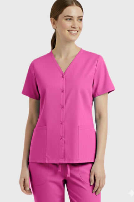 Panda Uniform Unisex Two Pocket Button Front Solid Nursing Scrub Top