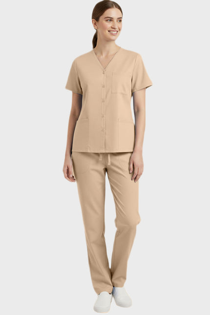 Panda Uniform Unisex Two Pocket Button Front Solid Nursing Scrub Top