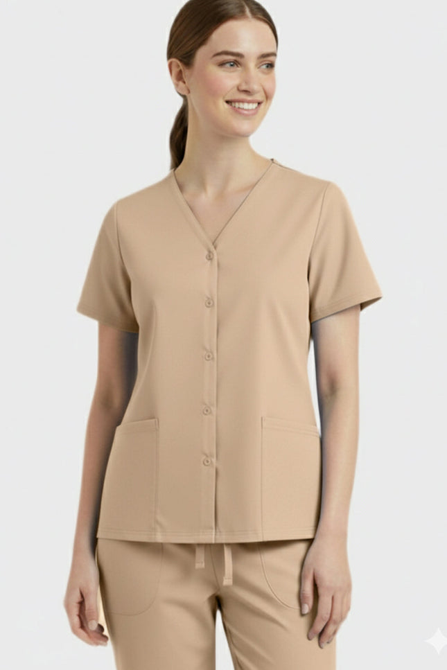Panda Uniform Unisex Two Pocket Button Front Solid Nursing Scrub Top - Made In USA