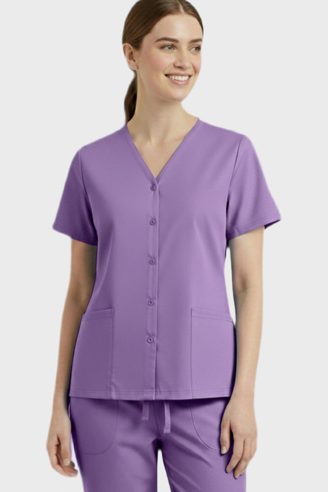 Panda Uniform Unisex Two Pocket Button Front Solid Nursing Scrub Top - Made In USA