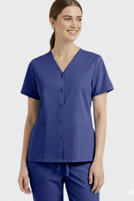 Panda Uniform Unisex Two Pocket Button Front Solid Nursing Scrub Top