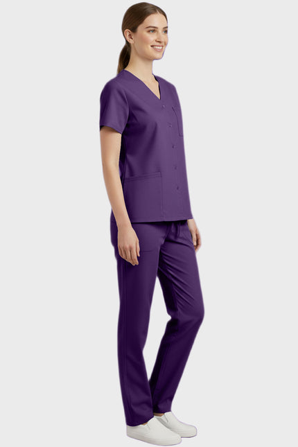 Panda Uniform Unisex Two Pocket Button Front Solid Nursing Scrub Top