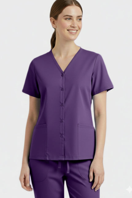 Panda Uniform Unisex Two Pocket Button Front Solid Nursing Scrub Top