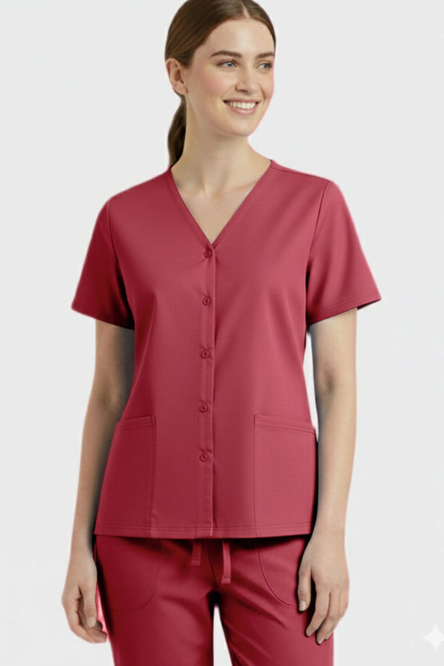 Panda Uniform Unisex Two Pocket Button Front Solid Nursing Scrub Top - Made In USA