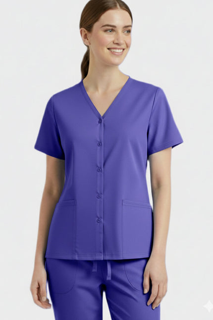 Panda Uniform Unisex Two Pocket Button Front Solid Nursing Scrub Top