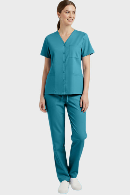 Panda Uniform Unisex Two Pocket Button Front Solid Nursing Scrub Top
