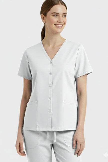 Panda Uniform Unisex Two Pocket Button Front Solid Nursing Scrub Top