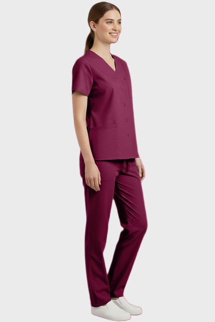 Panda Uniform Unisex Two Pocket Button Front Solid Nursing Scrub Top