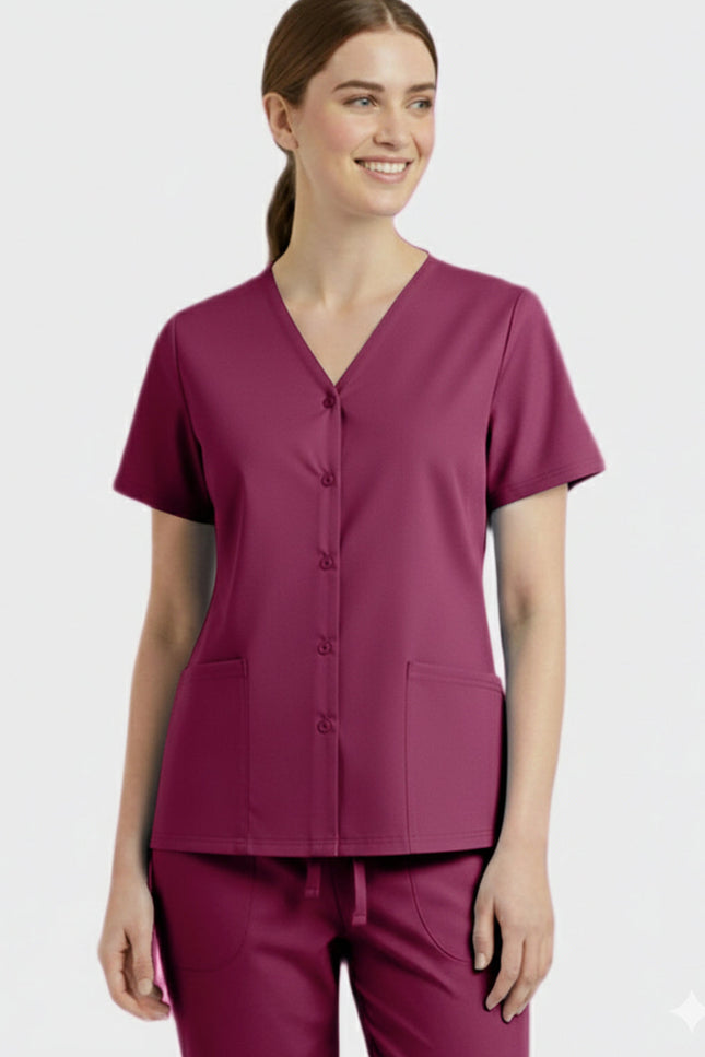 Panda Uniform Unisex Two Pocket Button Front Solid Nursing Scrub Top - Made In USA
