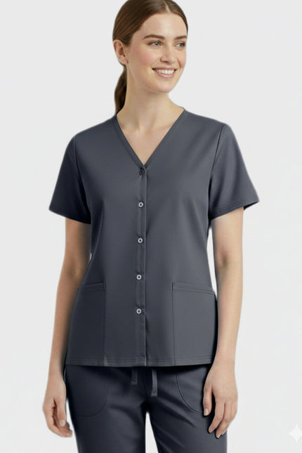 Panda Uniform Unisex Two Pocket Button Front Solid Nursing Scrub Top