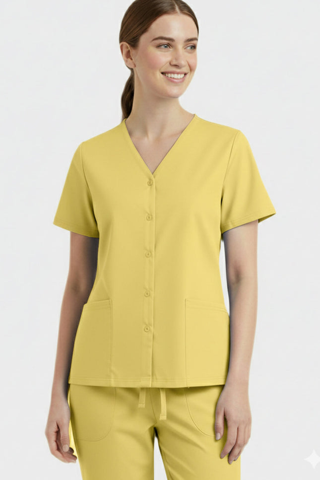 Panda Uniform Unisex Two Pocket Button Front Solid Nursing Scrub Top - Made In USA