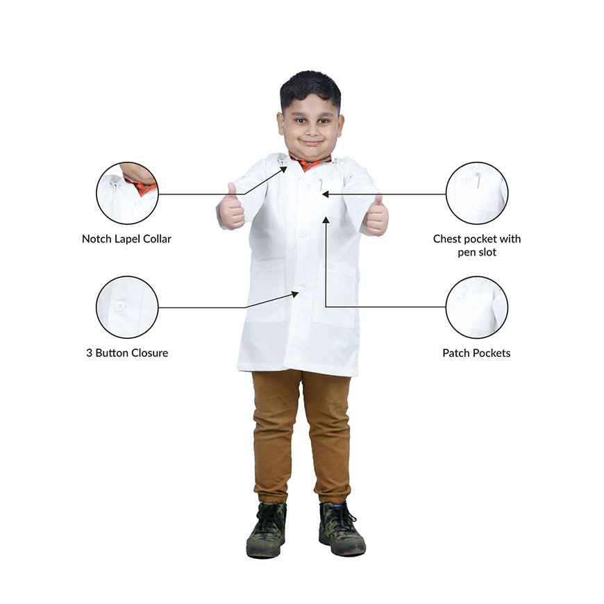 Heedfit Children White Lab Coat: HF-1103V5
